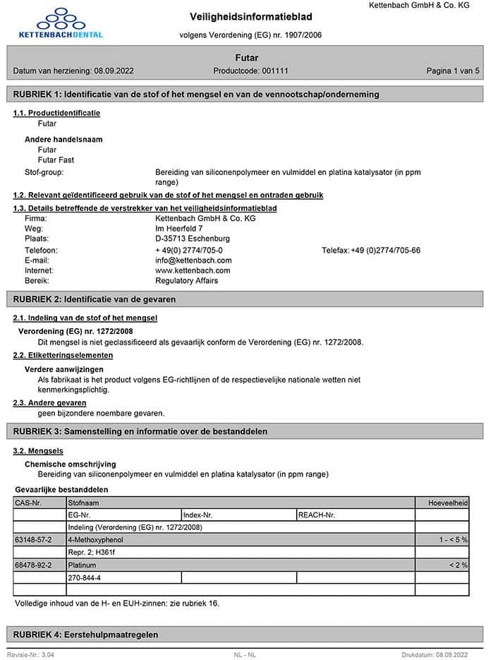 Futar Veiligheidsblad