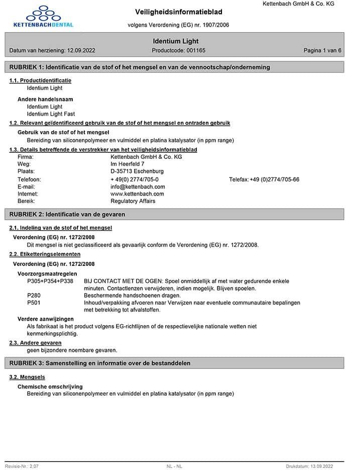 Identium Light Veiligheidsblad
