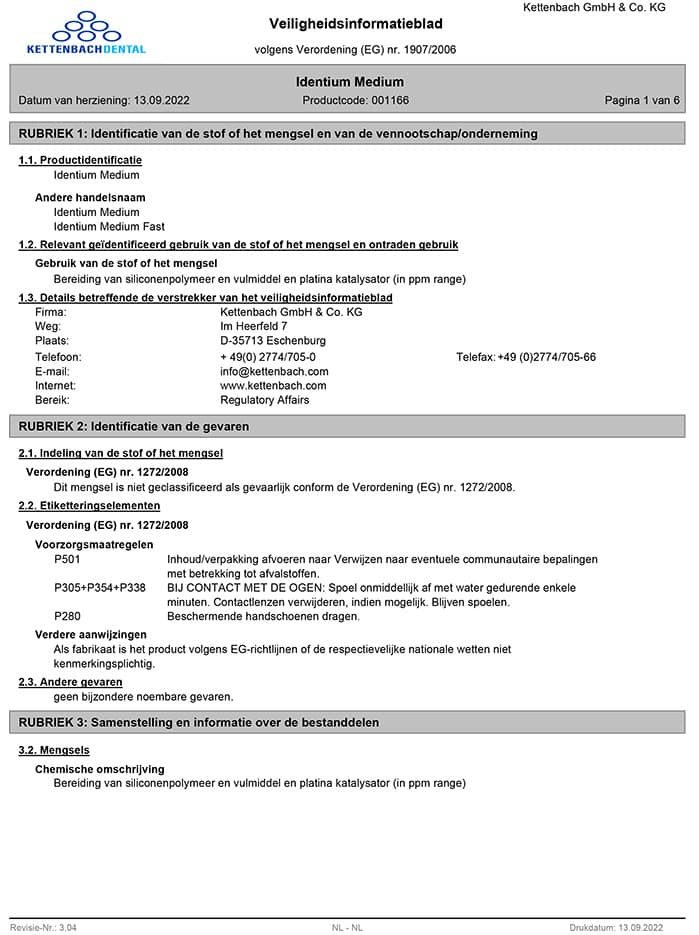 Identium Medium Veiligheidsblad