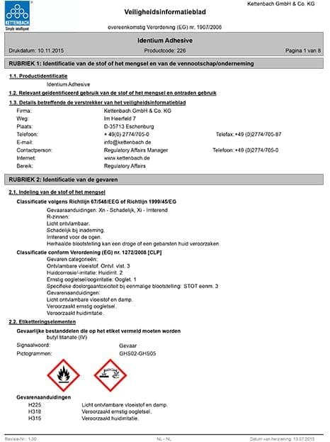 Identium Adhesief Veiligheidsblad