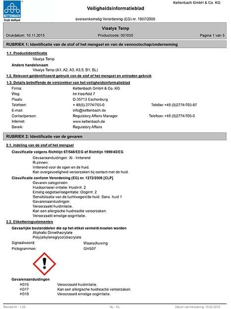 Visalys Temp Veiligheidsblad